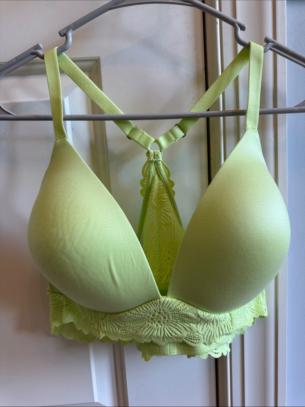 Aerie Light Green Lace-Trim Plunge Bra